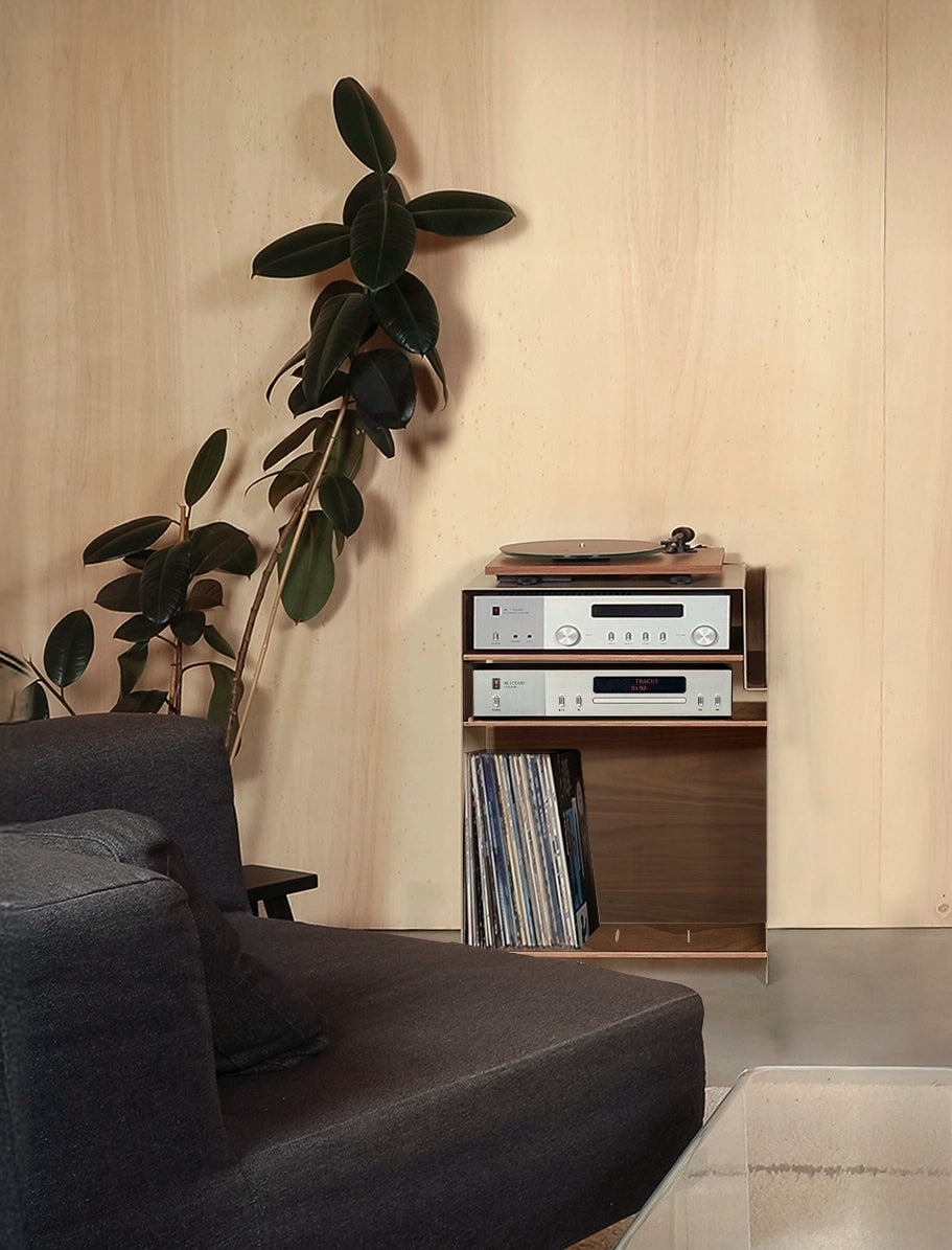 Console alta in vinile - tortora  e noce - Loia